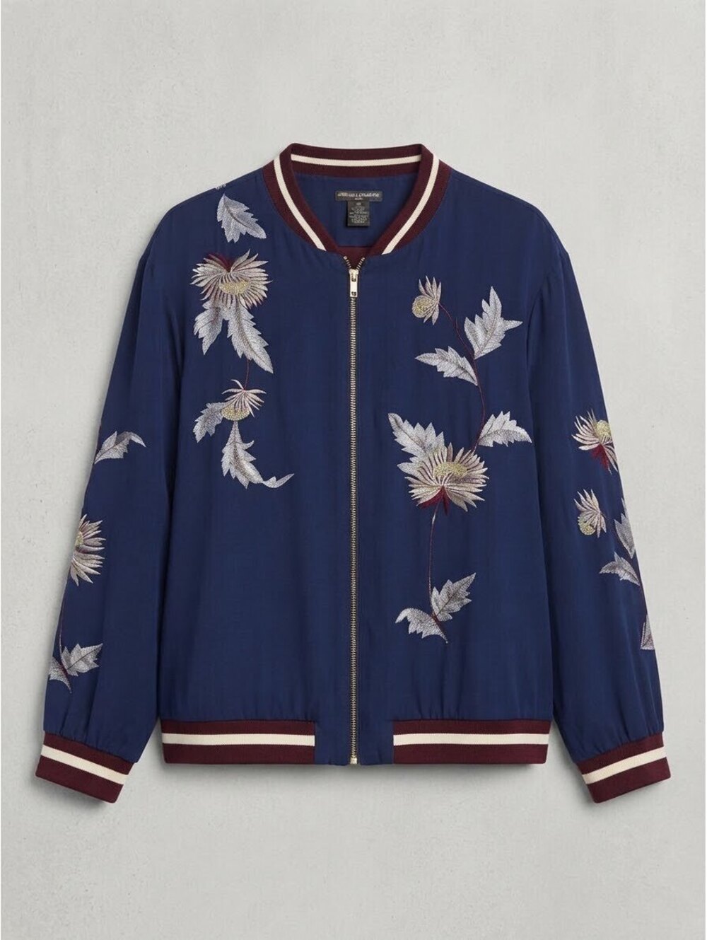 Chelsea & Theodore Woman Navy Blue Embroidered Floral Bomber Jacket Size 3X